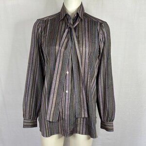 Vintage 1980s Evan Picone Striped Blouse with Neck Tie
